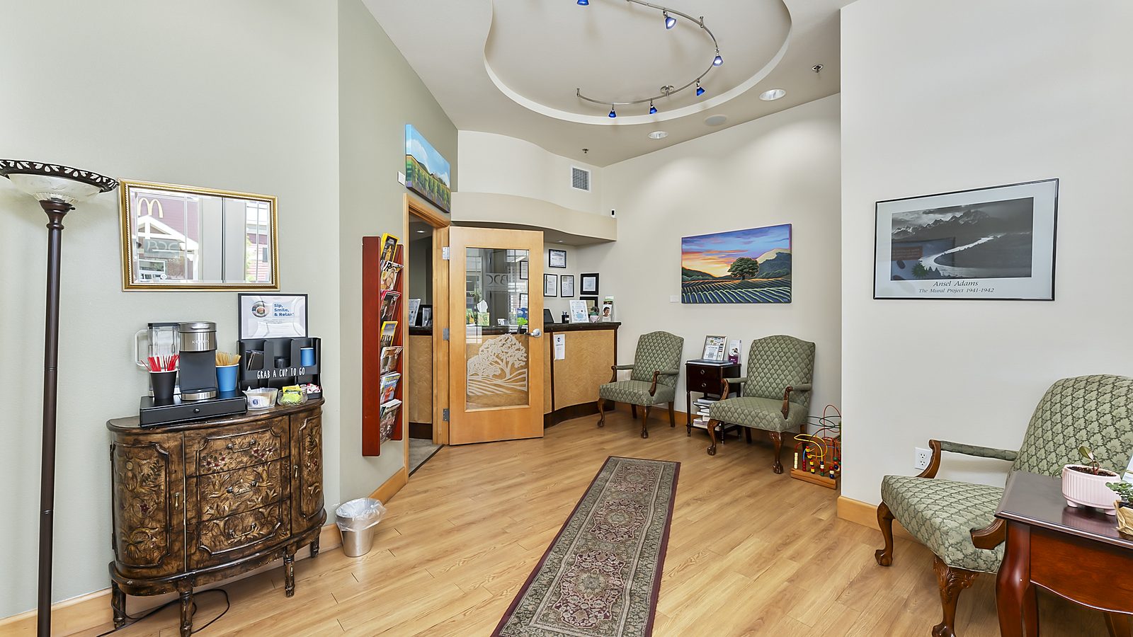 Bright waiting room at Bonin Dental Care in Windsor